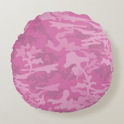 Girly Pink Camo Round Accent Pillow