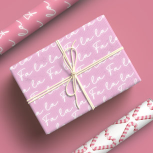 Girly Pink Candy Cane Fa La La Calligraphy Xmas Wrapping Paper Sheets