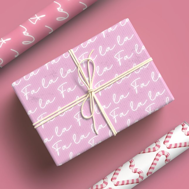 Girly Pink Candy Cane Fa La La Calligraphy Xmas Wrapping Paper Sheets (Creator Uploaded)