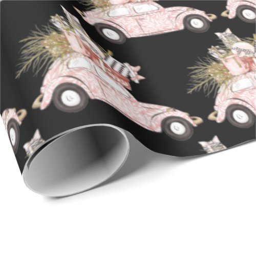 Girly Pink Car Christmas Wrapping Paper