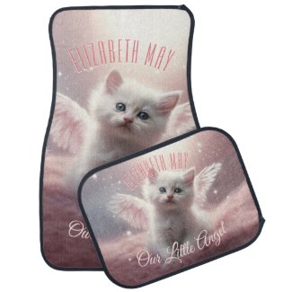 Girly Pink Car Mats Kitten with Angel Wings