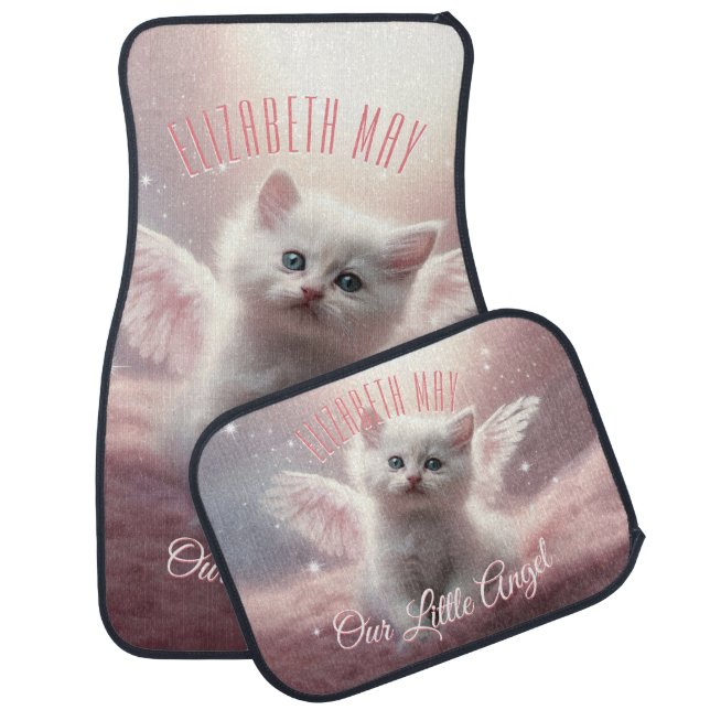 Girly Pink Car Mats Kitten with Angel Wings (Set)