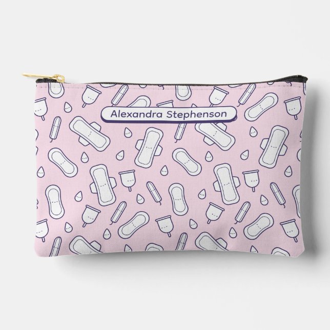 Girly Pink Cartoon Pad Name First Period  Accessory Pouch (Front)