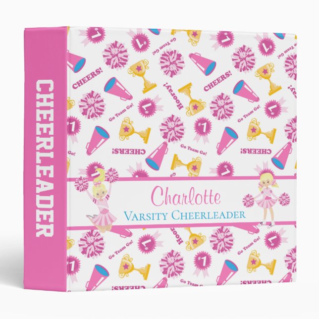 Girly Pink Cheerleader Megaphone Personalized 3 Ring Binder (Front/Spine)