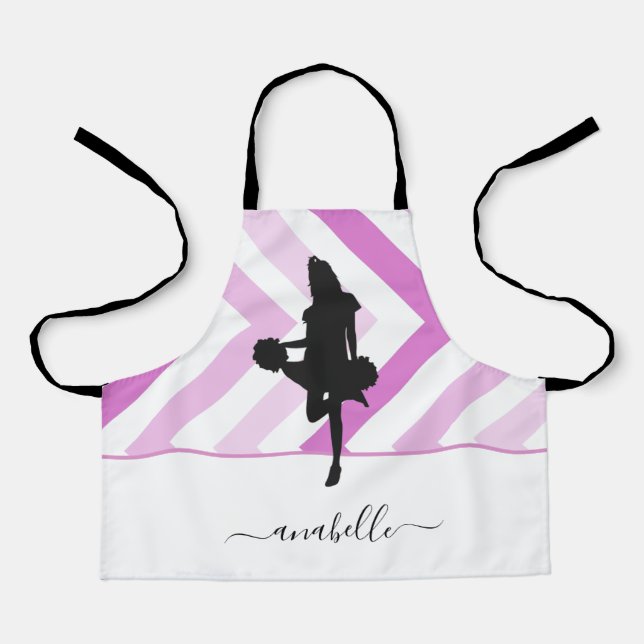 Girly Pink Cheerleader Silhouette Cheer Coach Name Apron (Front)