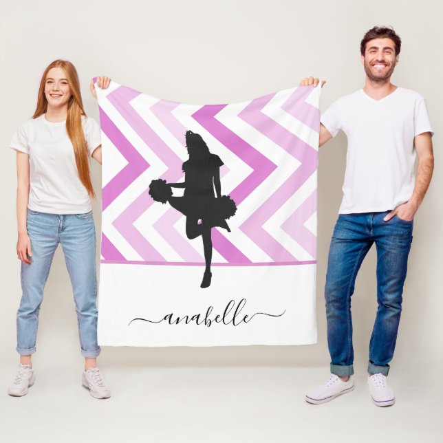 Girly Pink Cheerleader Silhouette Cheer Coach Name Fleece Blanket (In Situ)