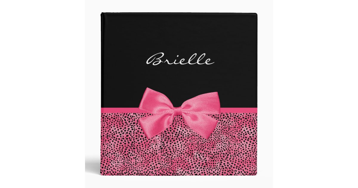 Girly Pink Cheetah Print With Cute Bow And Name Binder
