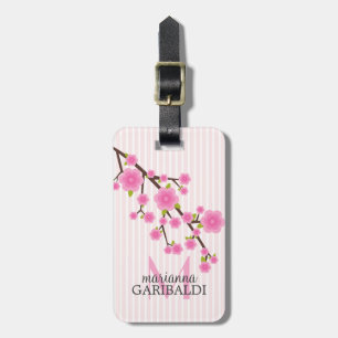 Girly Pink Cherry Blossom Personalized Luggage Tag