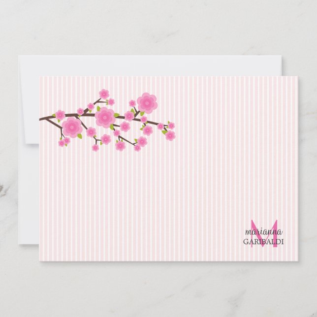 Girly Pink Cherry Blossom Personalized Note Cards (Front)