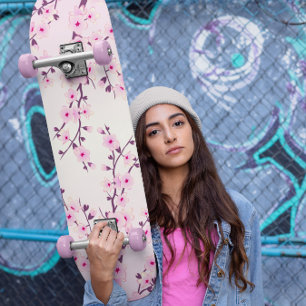 Girly Pink Cherry Blossoms Floral Beginner Skateboard