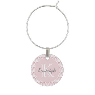 Girly Pink Chevron Wine Glass Charm