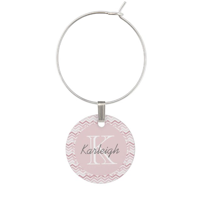 Girly Pink Chevron Wine Glass Charm (Front)