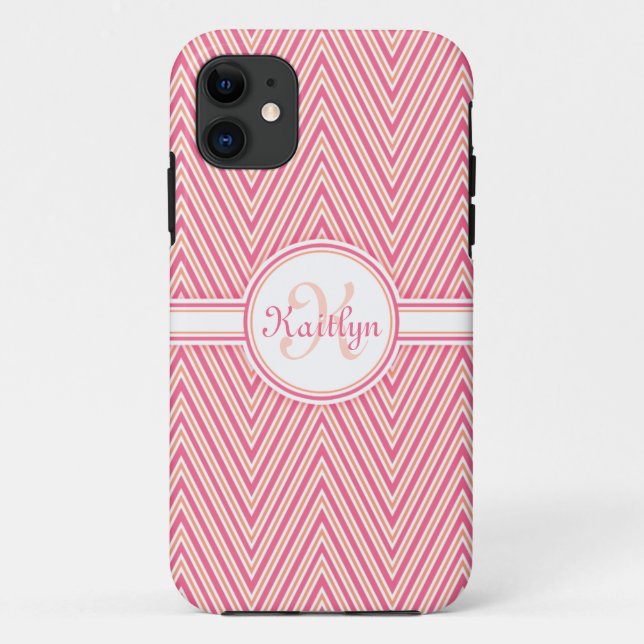 Girly Pink Chevron with Monogram Case-Mate iPhone Case (Back)