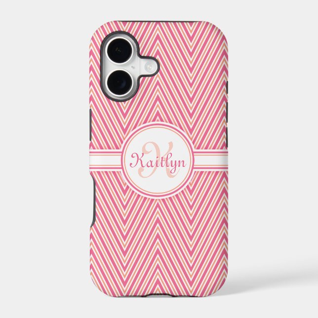 Girly Pink Chevron with Monogram Iphone Case (Back)