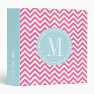 Girly Pink Chevron Zigzag Personalized Monogram 3 Ring Binder