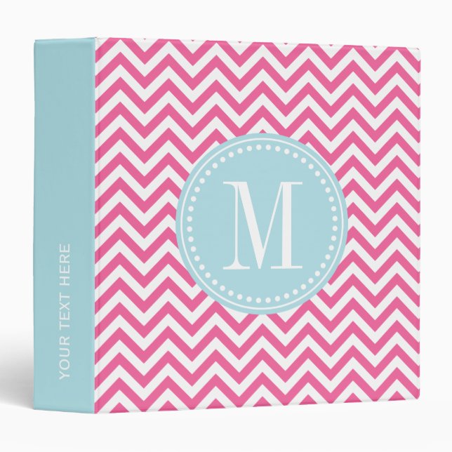 Girly Pink Chevron Zigzag Personalized Monogram 3 Ring Binder (Front/Spine)