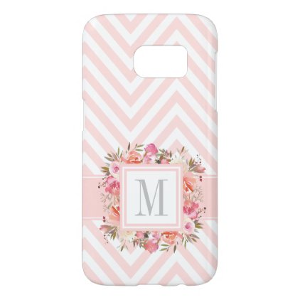 Girly Pink Chevrons and Floral with Monogram Samsung Galaxy S7 Case