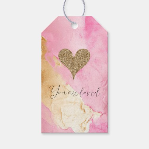 Girly Pink Chic Glam Gold Glitter Heart Gift Tags