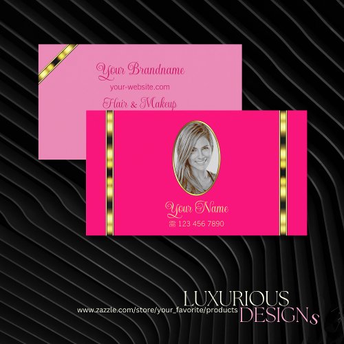 Girly Pink Chic with Photo Gold Decor Professional Business Card