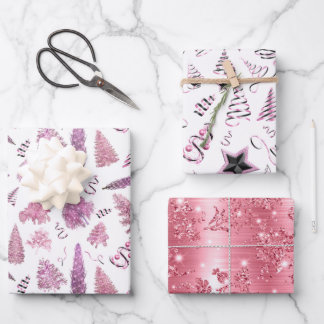 Girly Pink Christmas Chic Trees Wrapping Paper Sheets