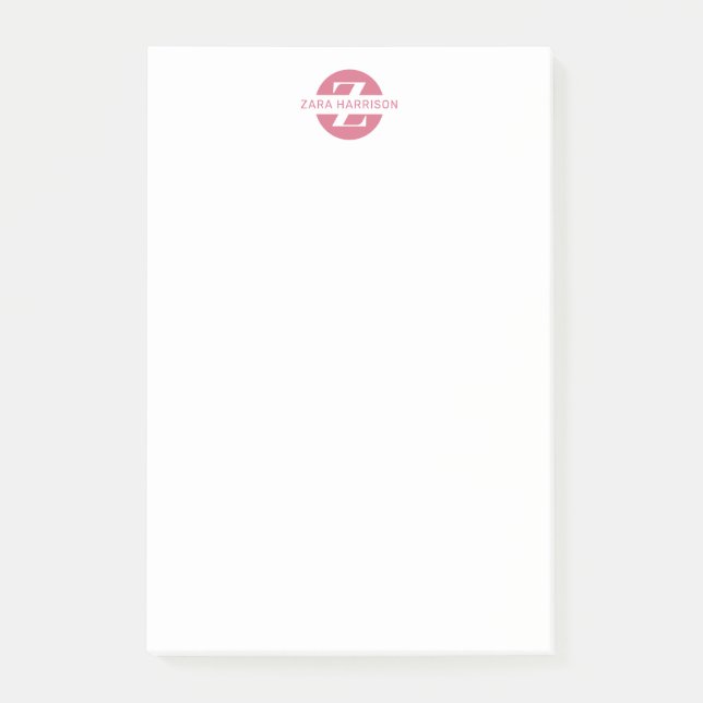 Girly Pink Circle Name Minimal Business Monogram Post-it Notes (Front)
