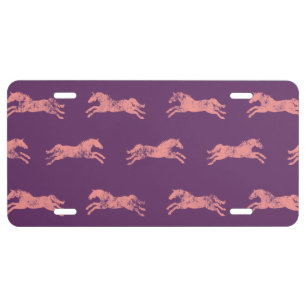 Girly Pink Classic Equestrian Horses License Plate