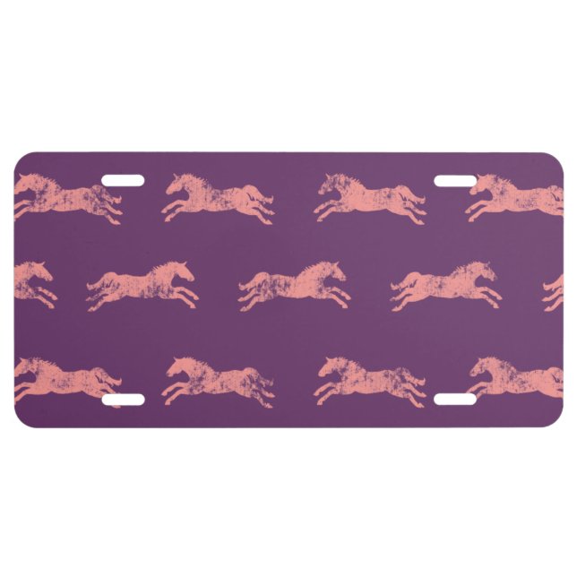 Girly Pink Classic Equestrian Horses License Plate (Front)