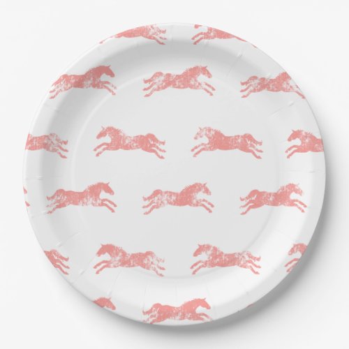 Girly Pink Classic Equestrian Horses Paper Plates