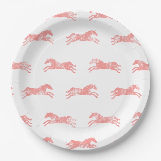 Girly Pink Classic Equestrian Horses Paper Plates (Front)