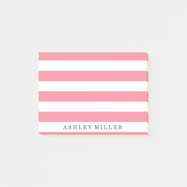Girly Pink Classic Stripes Monogram Notes (Front)
