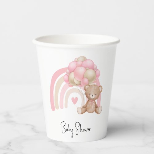 Girly pink classic teddy bear baby shower  paper cups