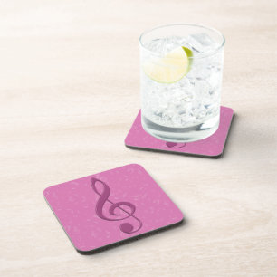 Girly Pink Clef and Musical Notes Beverage Coaster