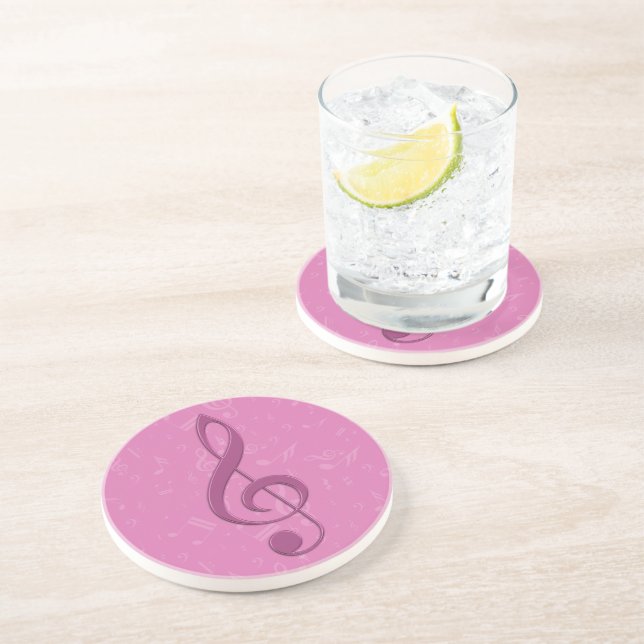 Girly Pink Clef and Musical Notes Drink Coaster (Side)