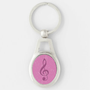 Girly Pink Clef and Musical Notes Keychain