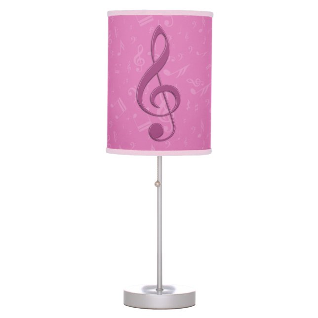 Girly Pink Clef and Musical Notes Table Lamp (Front)