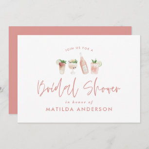 Girly pink cocktail stylish modern bridal shower announcement