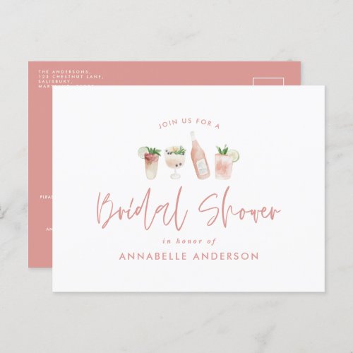Girly pink cocktail stylish modern bridal shower invitation postcard