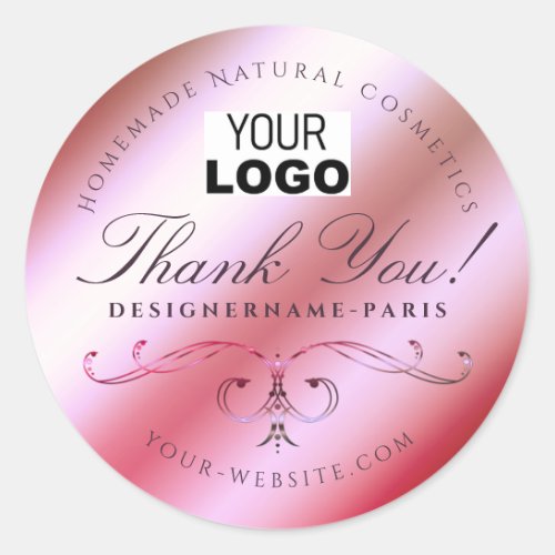 Girly Pink Color Gradient Gradience Ornate Logo Classic Round Sticker