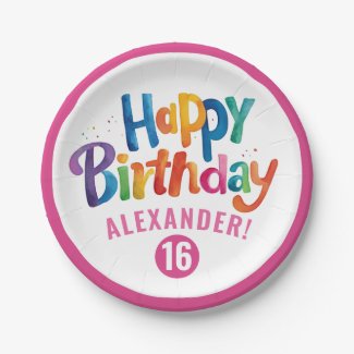 Girly Pink Colorful Birthday Party Watercolor Typo