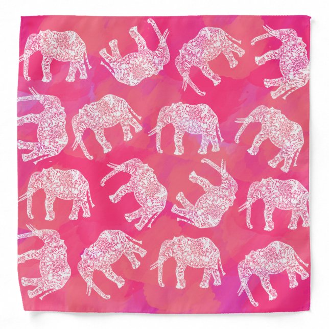 girly pink colorful tribal floral elephant pattern bandana (Front)