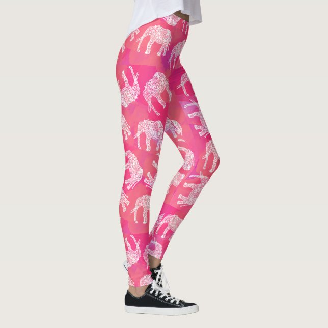 girly pink colorful tribal floral elephant pattern leggings (Right)
