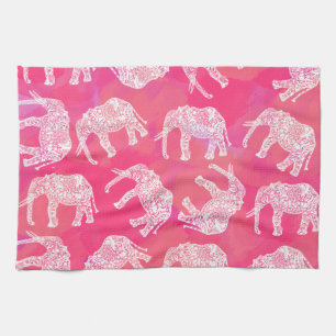 girly pink colorful tribal floral elephant pattern towel