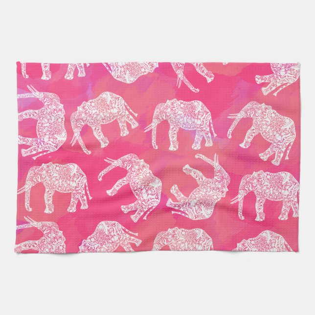 girly pink colorful tribal floral elephant pattern towel (Horizontal)