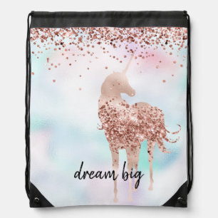 Girly Pink Confetti Unicorn Dream Drawstring Bag