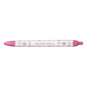 Girly Pink Coquette Strawberry Bow Script Name Pen