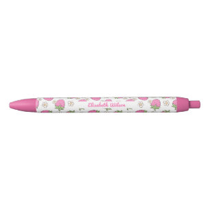 Girly Pink Coquette Strawberry Flower Script Name Pen