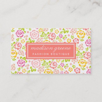 Girly Pink & Coral Floral Pattern Personalized Business Card by Jujulili at Zazzle