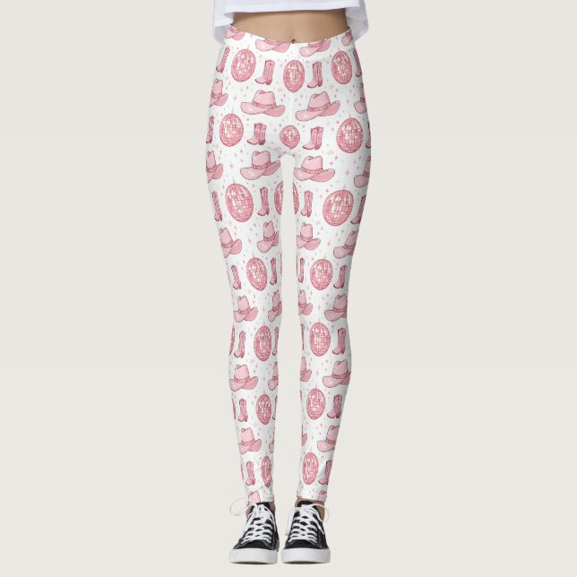 Girly Pink Cowgirl Disco Party Leggings (Front)
