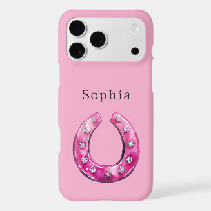 Girly Pink Cowgirl Faux Jewel Horse Shoe iPhone 17 Pro Max Case