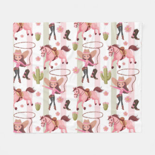 Girly Pink Cowgirl Horse Rodeo Western Design Fleece Blanket